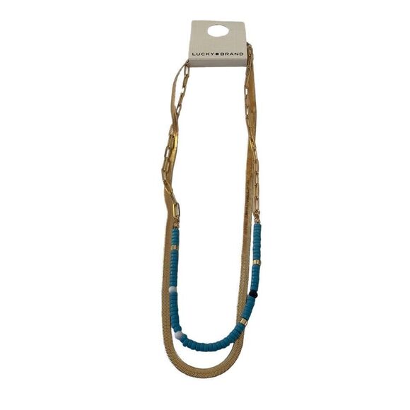 Herringbone Chain & Faux Turquoise Beaded Layer Necklace. - Picture 5 of 5